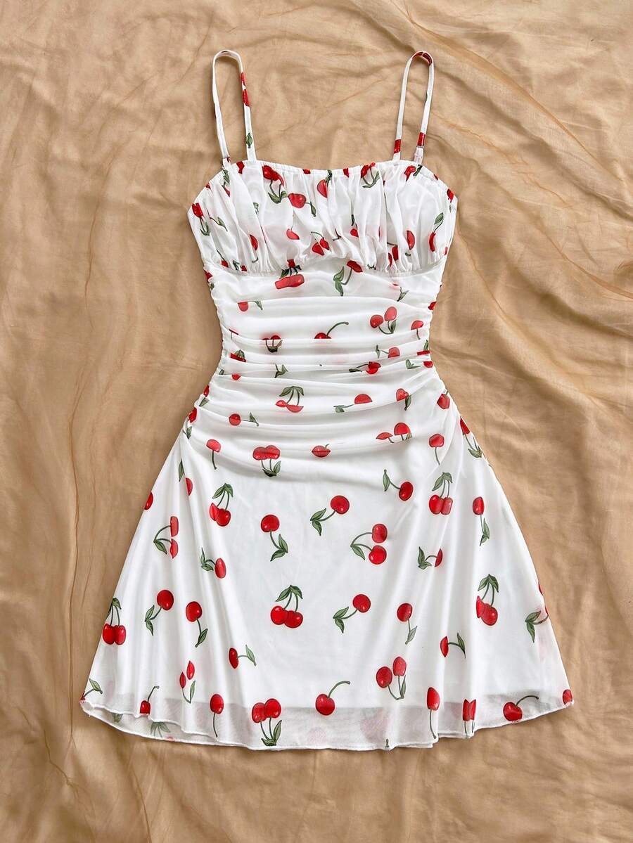 Vestido Mini Feminino Slip Boho com Estampa Floral Vermelho e Branco