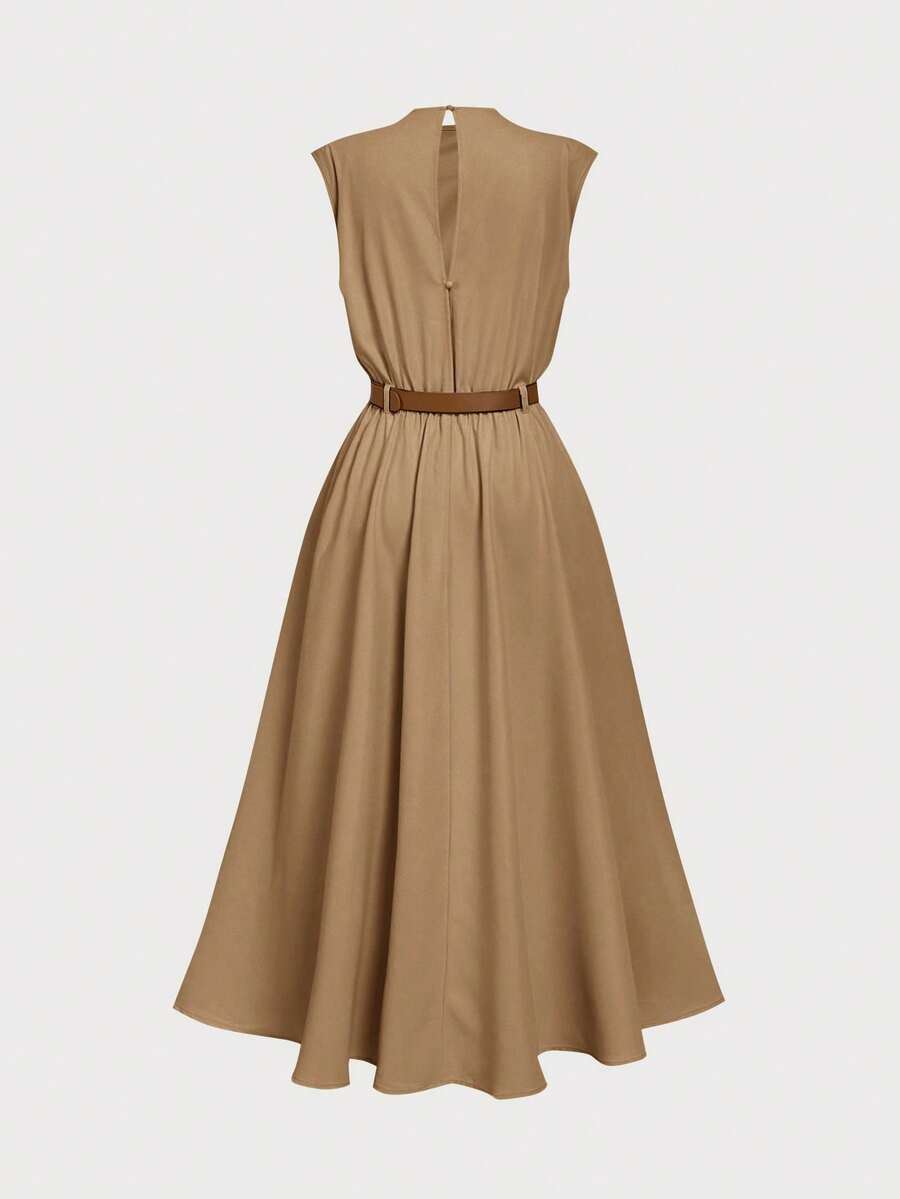 Vestido Longo Feminino Elegante em A com Cinto