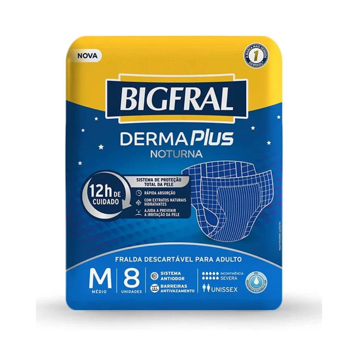FRALDA GERIÁTRICA BIGFRAL DERMA PLUS NOTURNA M C/8UN — Bigfral | Farmácia Resyla