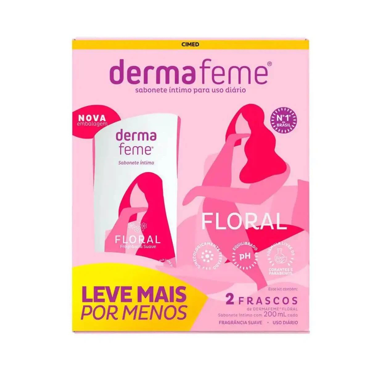 KIT SABONETE ÍNTIMO LÍQUIDO DERMAFEME FLORAL 2 UN 200ML — DERMAFEME | Farmácia Resyla