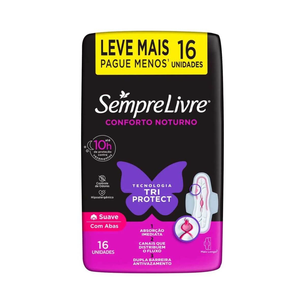 ABSORVENTE SEMPRE LIVRE NOITE/DIA ADAPT C/ ABAS 16UN — Sempre Livre | Farmácia Resyla