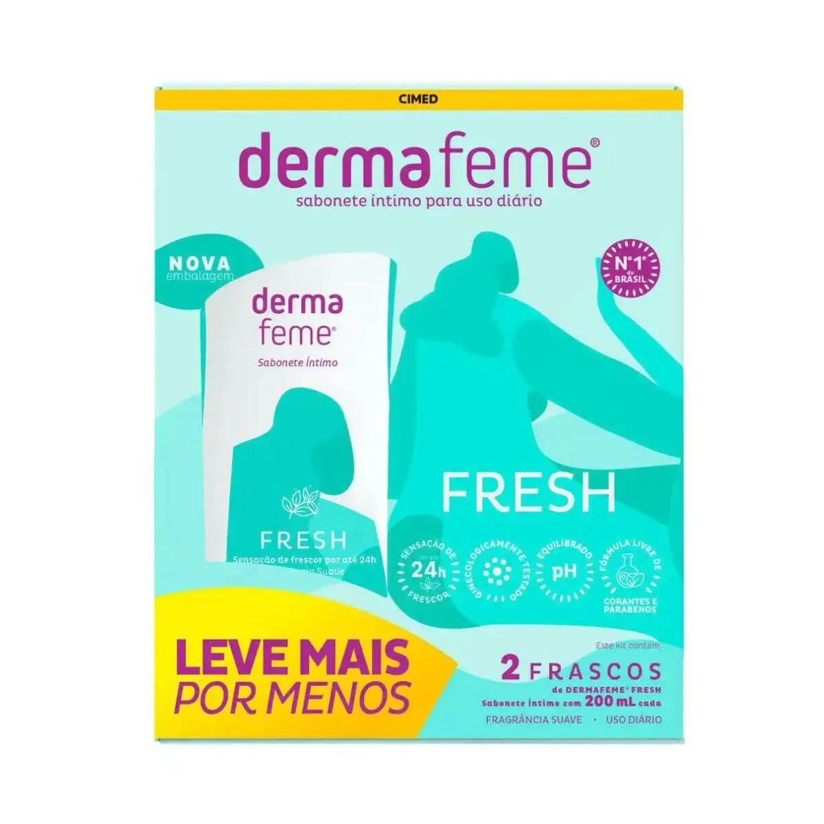 KIT SABONETE ÍNTIMO LÍQUIDO DERMAFEME FRESH 2UN 200ML — DERMAFEME | Farmácia Resyla