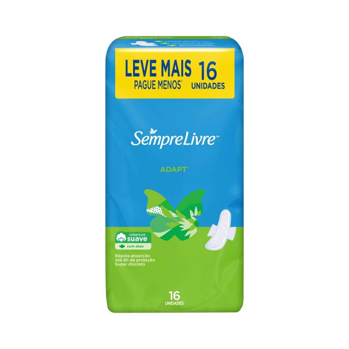 ABSORVENTE SEMPRE LIVRE ADAPT COBERTURA SUAVE C/ ABAS 16UN — Sempre Livre | Farmácia Resyla