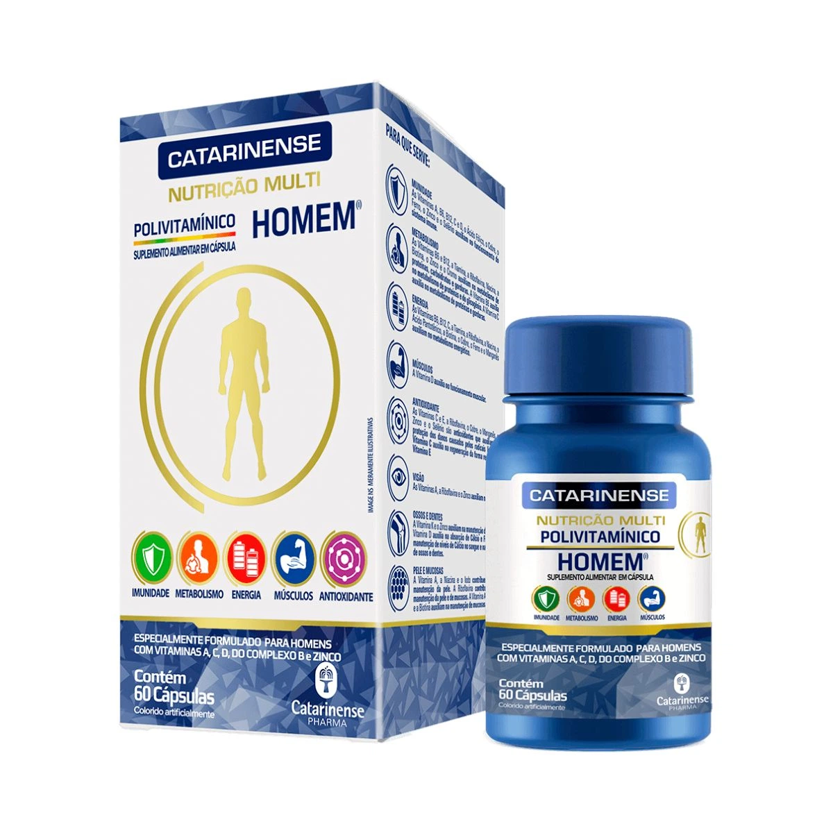 POLIVITAMIÍNICO HOMEM NUTRIÇÃO 60 CÁPSULAS - CATARINENSE — Catarinense | Farmácia Resyla