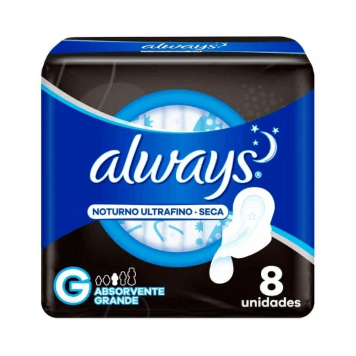 ABSORVENTE ALWAYS NOTURNO G COBERTURA SECA C/ ABAS 8UN — Always | Farmácia Resyla