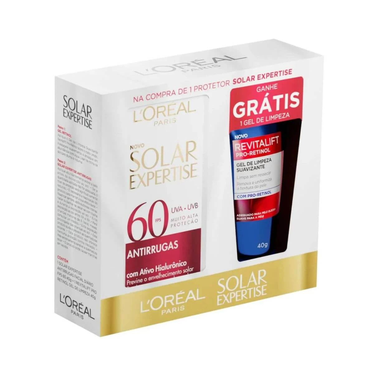 KIT L'ORÉAL PROTETOR SOLAR EXPERTISE ANTIRRUGAS FPS60 40G + GEL DE LIMPEZA REVITALIFT PRO-RETINOL 40G — L'Oréal Paris | Farmácia Resyla