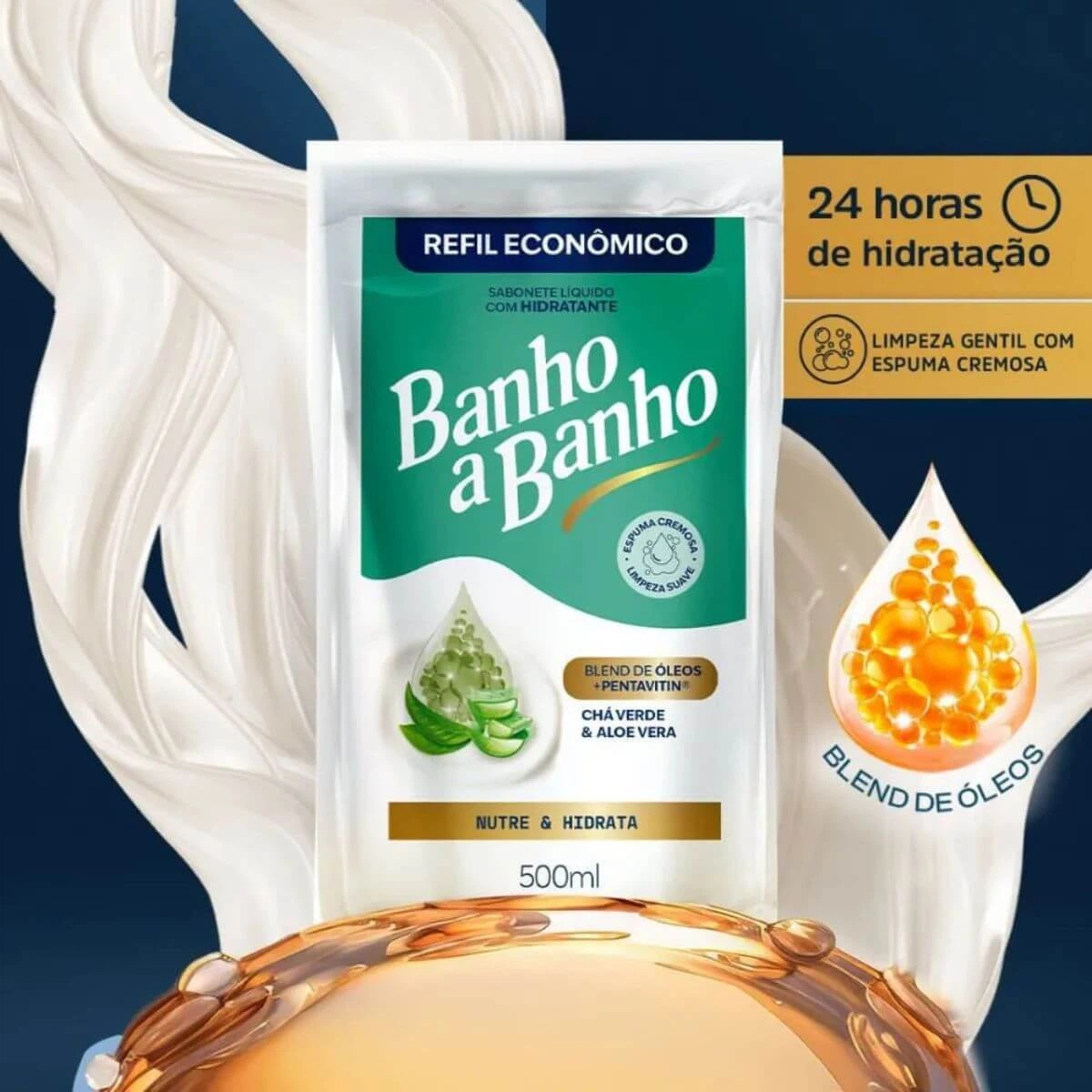REFIL SABONETE LÍQUIDO BANHO A BANHO CHÁ VERDE E ALOE VERA 500ML — Banho a Banho | Farmácia Resyla