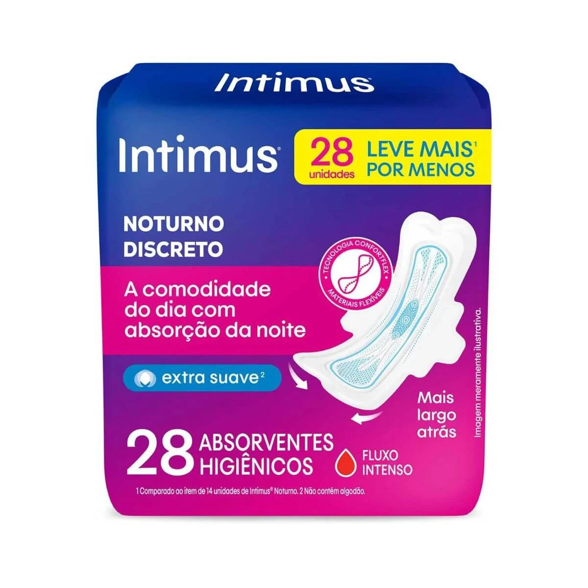ABSORVENTE INTIMUS DIA & NOITE COBERTURA SUAVE C/ ABAS 28UN — Intimus | Farmácia Resyla
