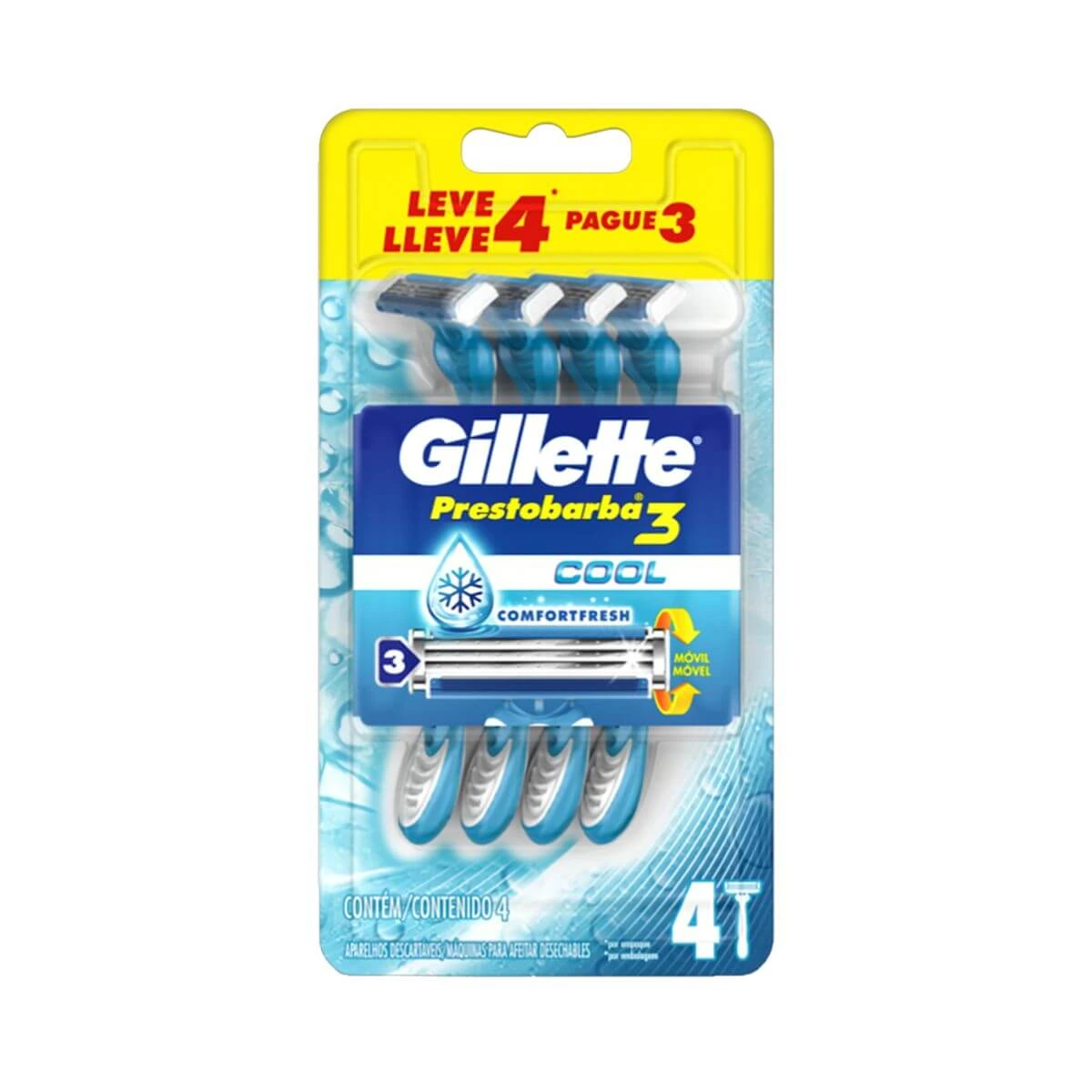 APARELHO DE BARBEAR GILLETTE PRESTOBARBA 3 COOL LV4 PG3 — Gillette | Farmácia Resyla