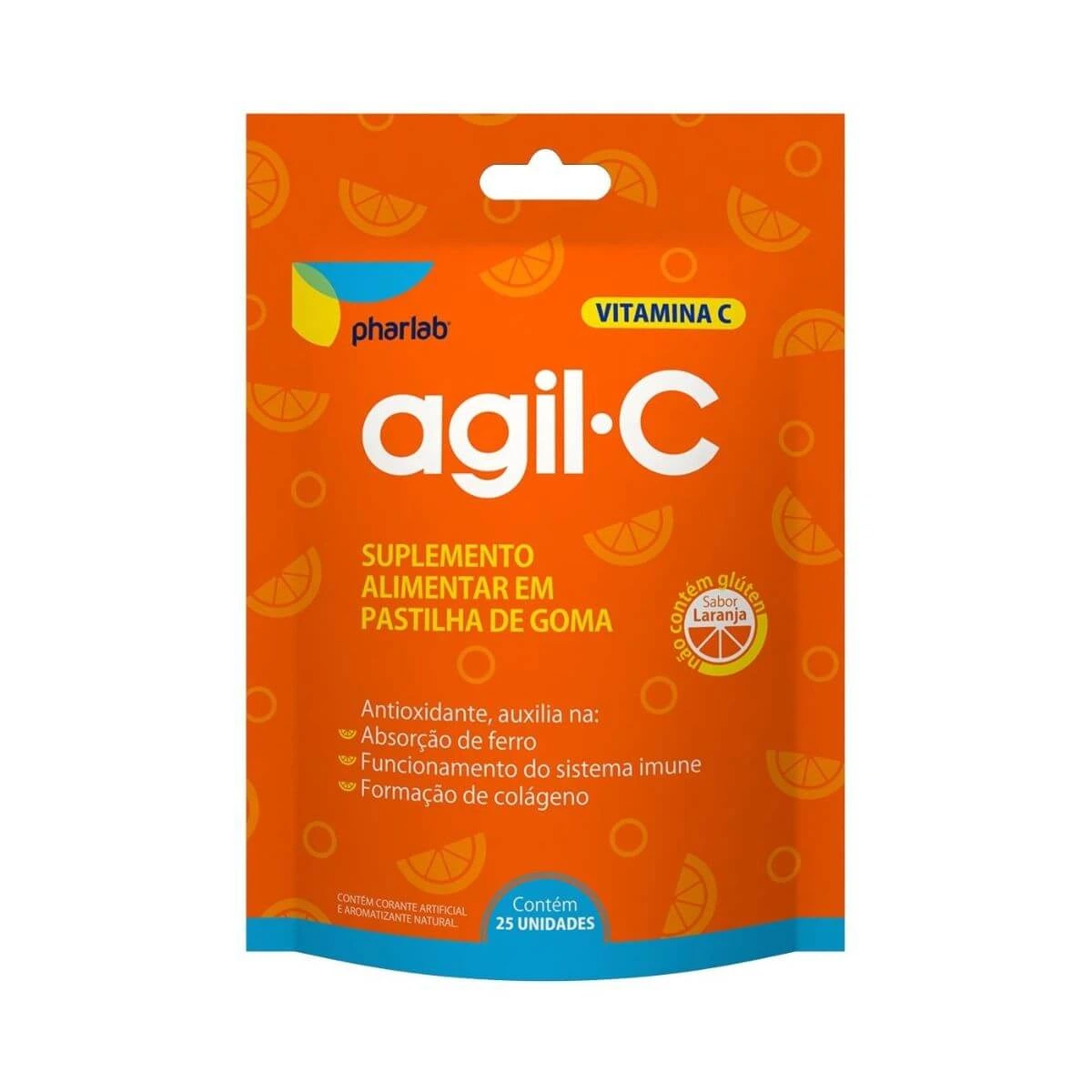 VITAMINA C AGIL-C 45MG SABOR LARANJA 25 GOMAS - PHARLAB — Pharlab | Farmácia Resyla