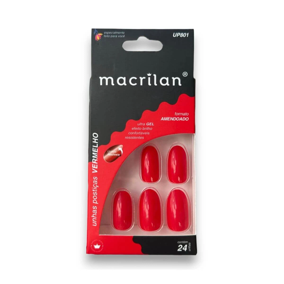 UNHAS POSTIÇAS MACRILAN FORMATO AMENDOADO COR VERMELHO 24 UNIDADES — Macrilan | Farmácia Resyla