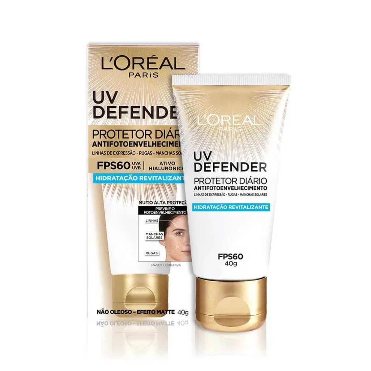 PROTETOR SOLAR DIÁRIO UV DEFENDER FPS60 40G - L'OREAL PARIS — L'Oréal Paris | Farmácia Resyla