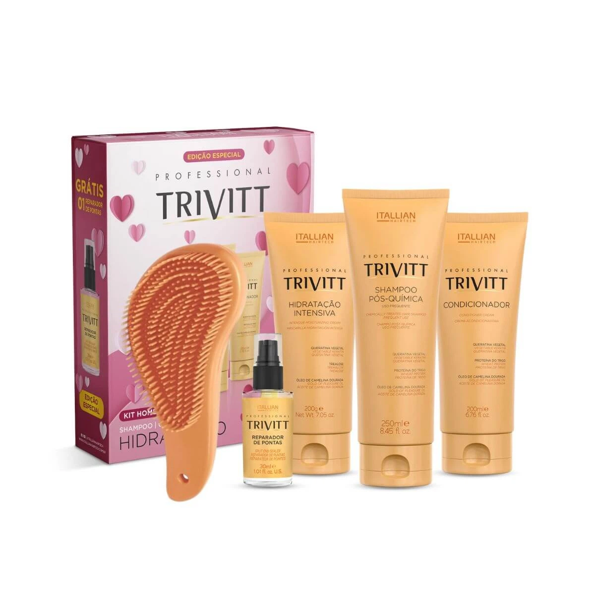 KIT TRIVITT HOME CARE HIDRATAÇÃO INTENSIVA - GRÁTIS REPARADOR DE PONTAS 30ML E ESCOVA TRIVITT — Italian Trivitt | Farmácia Resyla