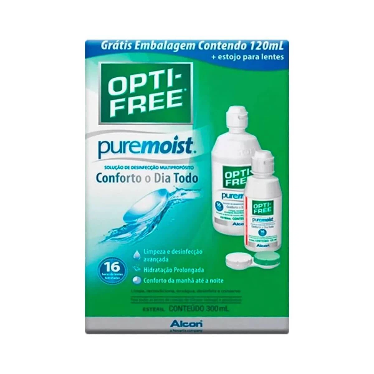 KIT OPTI FREE MOIST PARA LENTES DE CONTATO 300ML + 120ML + ESTOJO - ALCON — Alcon | Farmácia Resyla