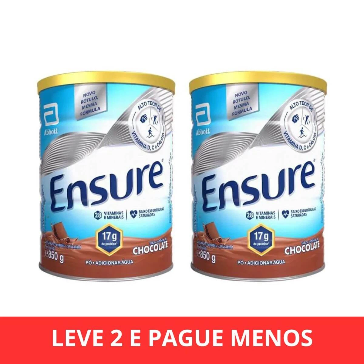 KIT 3% OFF COM 2 UNIDADES ENSURE SUPLEMENTO NUTRICIONAL EM PÓ CHOCOLATE 850G — | Farmácia Resyla