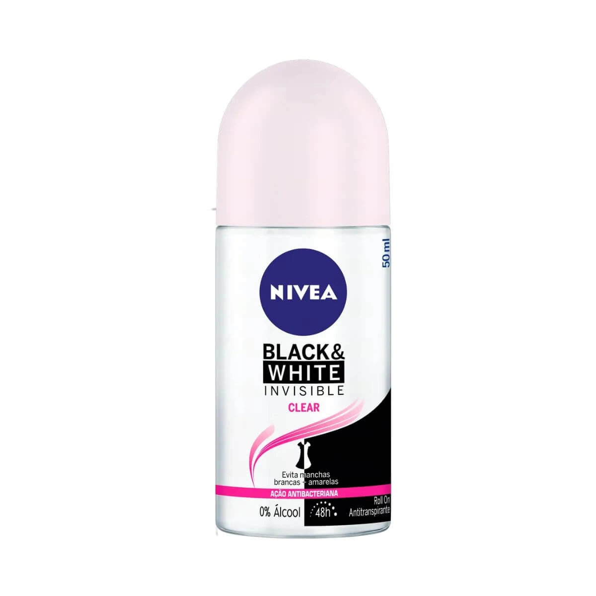 DESODORANTE ANTITRANSPIRANTE ROLLON NIVEA INVISIBLE BLACK & WHITE CLEAR FEMININO 50ML — Nivea | Farmácia Resyla