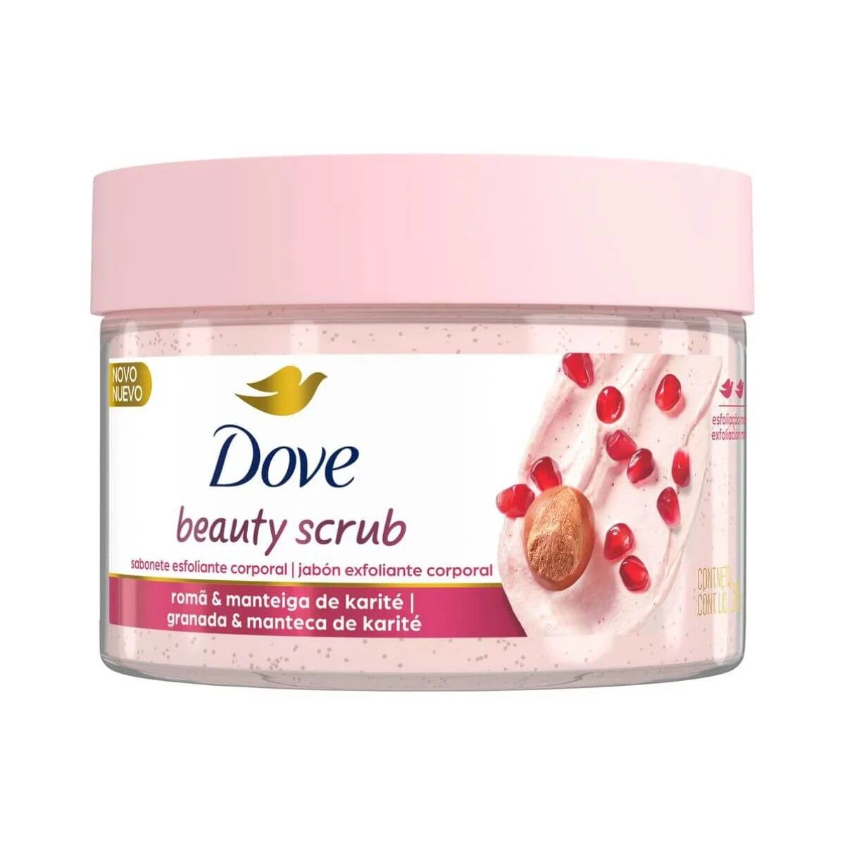 SABONETE ESFOLIANTE DOVE BEAUTY SCRUB ROMÃ E MANTEIGA DE KARITÉ 280G — Dove | Farmácia Resyla