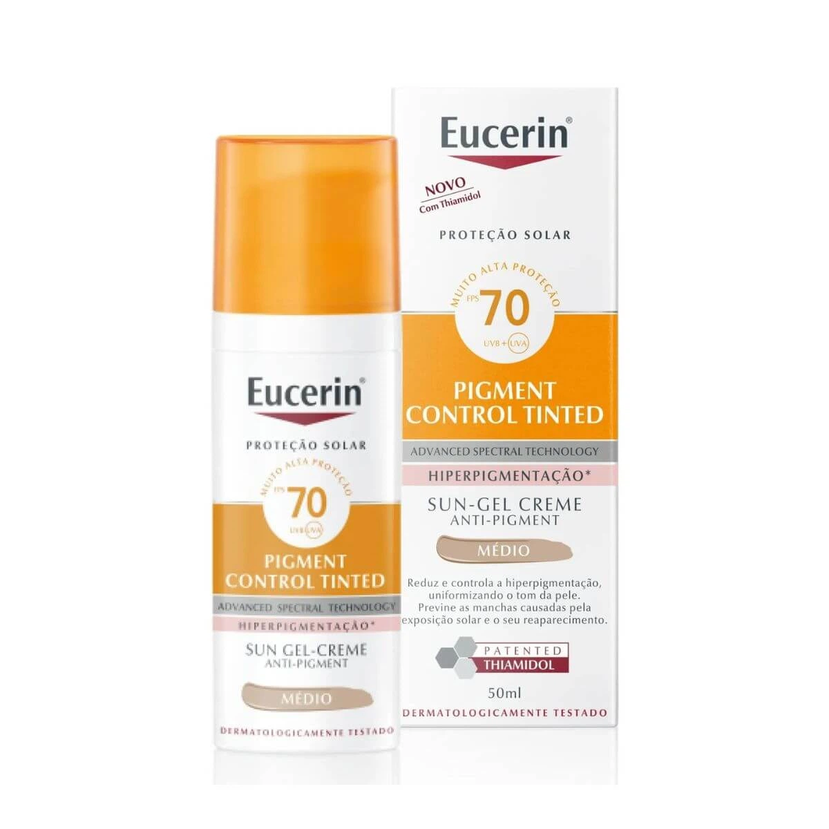 PROTETOR SOLAR FACIAL EUCERIN PIGMENT CONTROL FPS70 COR MÉDIA 50G — Eucerin | Farmácia Resyla