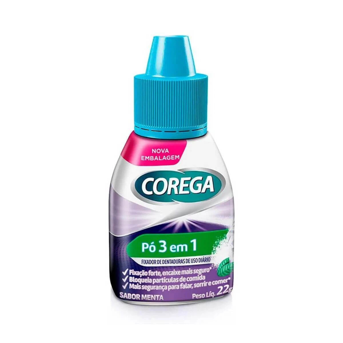 PÓ FIXADOR DE DENTAURA COREGA 3 EM 1 22G — Corega | Farmácia Resyla