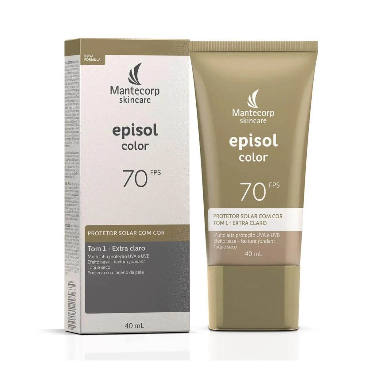 PROTETOR SOLAR FACIAL EPISOL COLOR FPS70 TOM 1 EXTRA CLARO 40G — MANTECORP | Farmácia Resyla