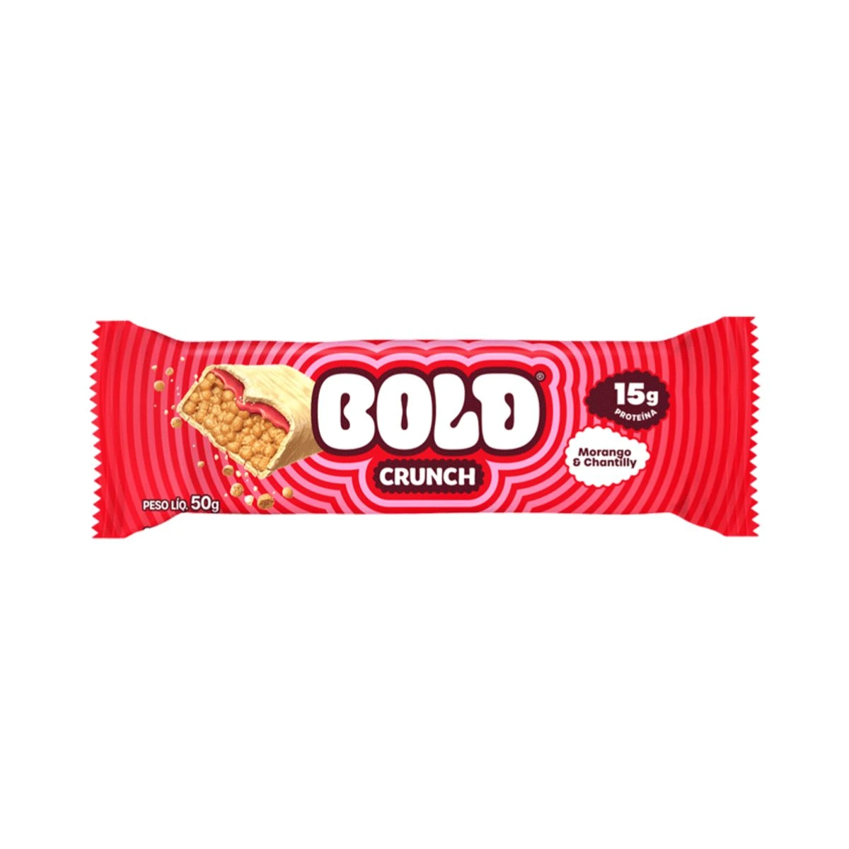 BARRA DE PROTEÍNA BOLD CRUNCH MORANGO E CHANTILLY 50G — Bold Nutrition | Farmácia Resyla