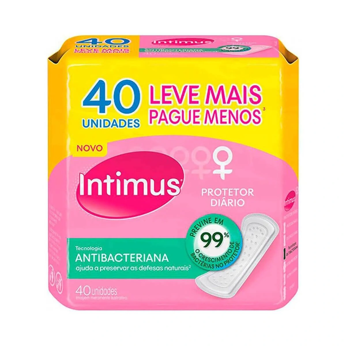 PROTETOR DIÁRIO INTIMUS ANTIBACTERINA S/ABAS 40UN — Intimus | Farmácia Resyla