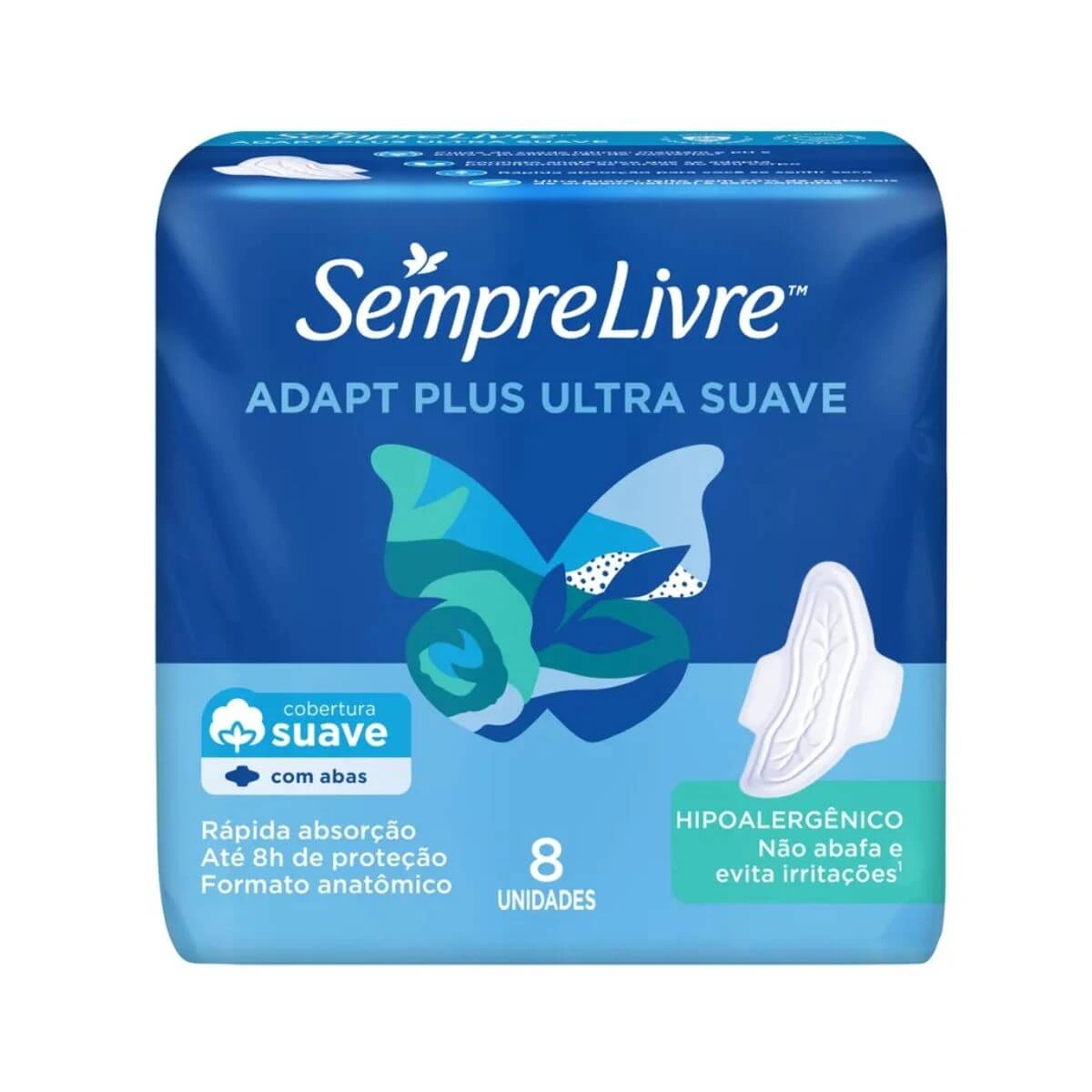 ABSORVENTE SEMPRE LIVRE ADAPT PLUS ULTRA SUAVE C/ ABAS 8UN — Sempre Livre | Farmácia Resyla