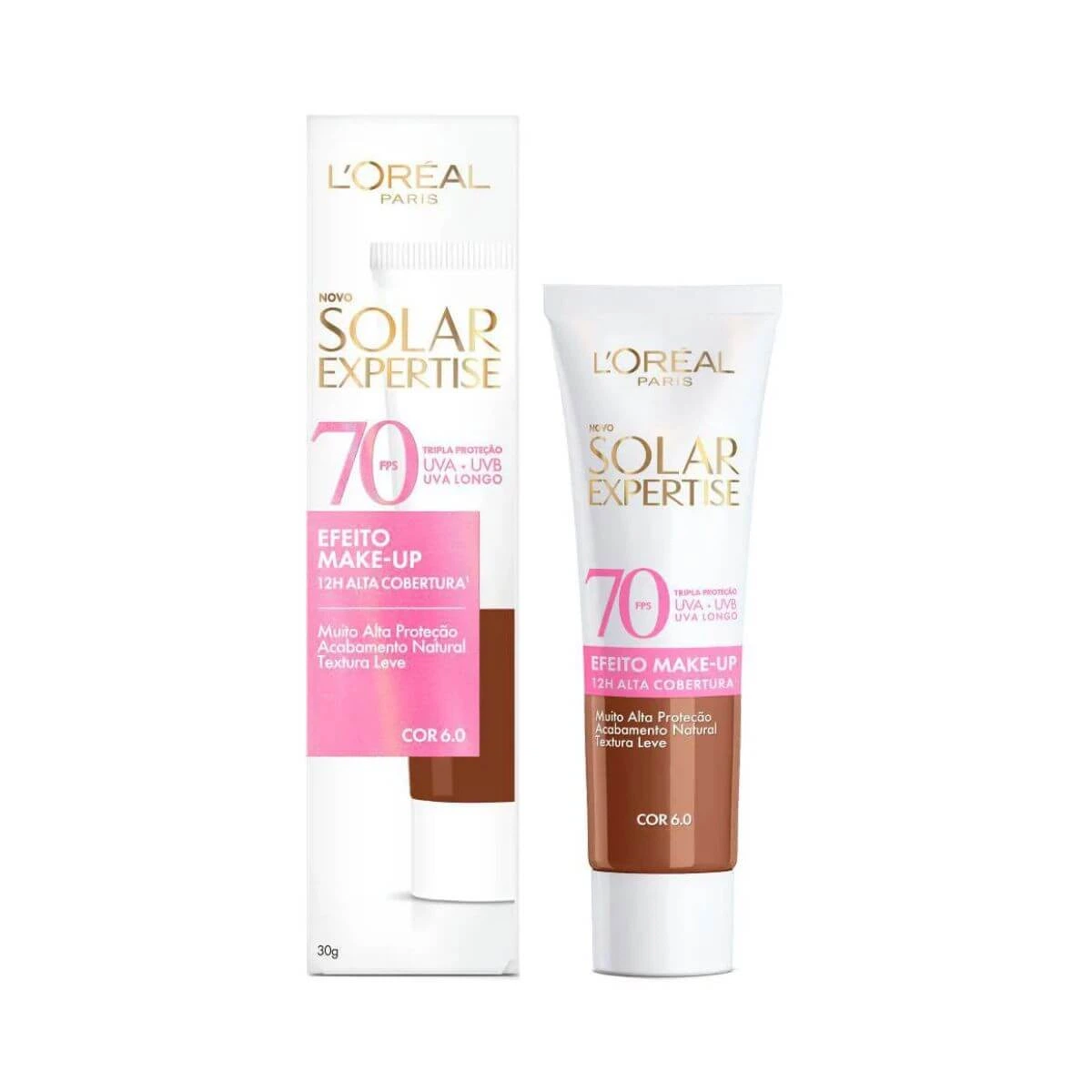 PROTETOR SOLAR FACIAL L'ORÉAL EXPERTISE SOLAR EFEITO MAKE-UP FPS70 COR 6.0 30G — L'Oréal Paris | Farmácia Resyla