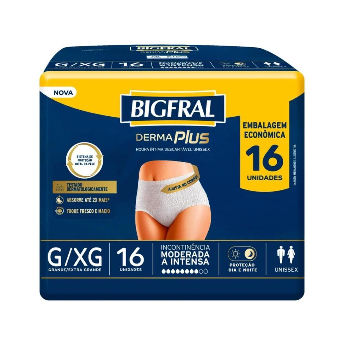 FRALDA GERIÁTRICA BIGFRAL DERMA PLUS PANTS G/XG C/16UN — Bigfral | Farmácia Resyla