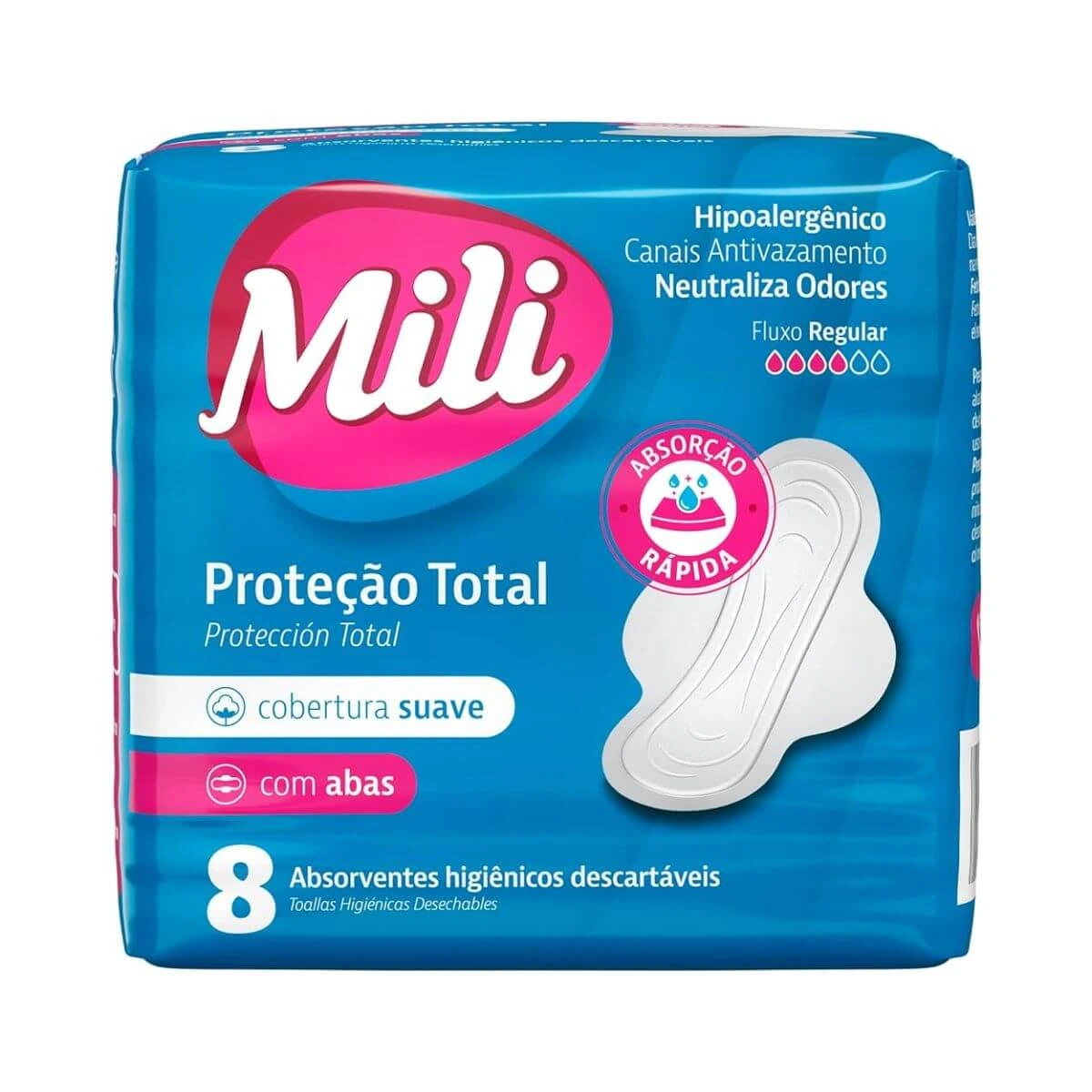 ABSORVENTE MILI PROTEÇÃO TOTAL C/ABAS 8UN — Mili | Farmácia Resyla