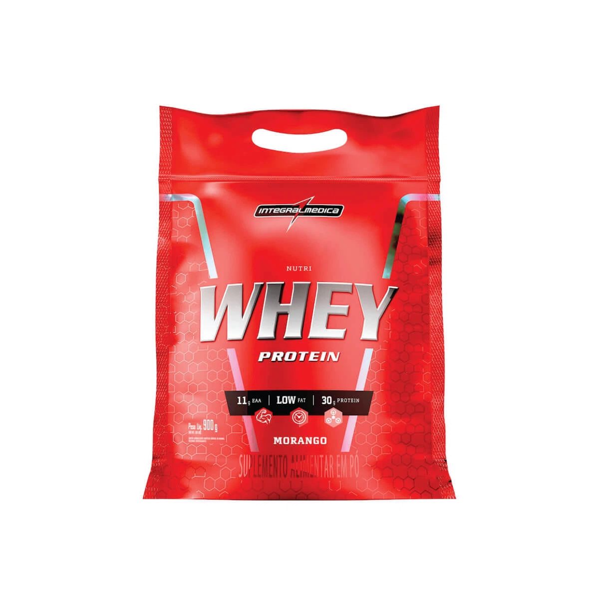 REFIL NUTRI WHEY PROTEIN INTEGRALMEDICA PÓ MORANGO 900G — Integralmedica | Farmácia Resyla