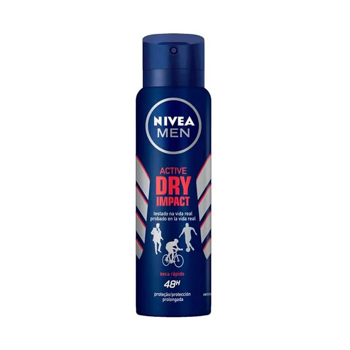 DESODORANTE ANTITRANSPIRANTE AEROSOL NIVEA MEN ACTIVE DRY IMPACT MASCULINO 150ML — Nivea | Farmácia Resyla
