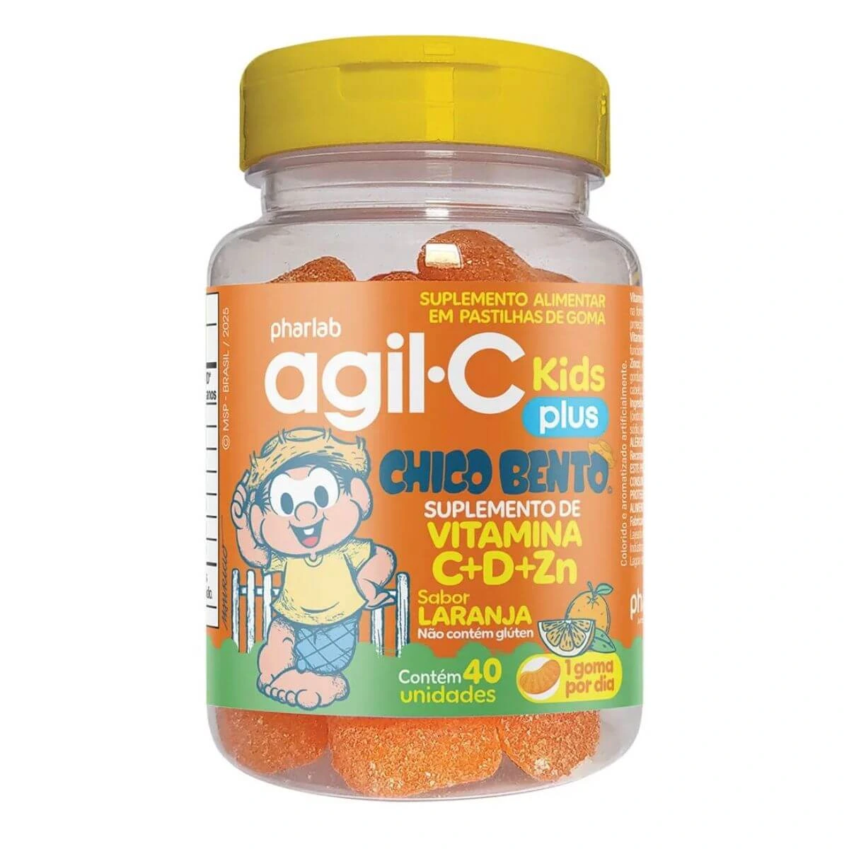 AGIL-C KIDS PLUS VIT. C D E ZINCO LARANJA 40 GOMAS - PHARLAB — Pharlab | Farmácia Resyla