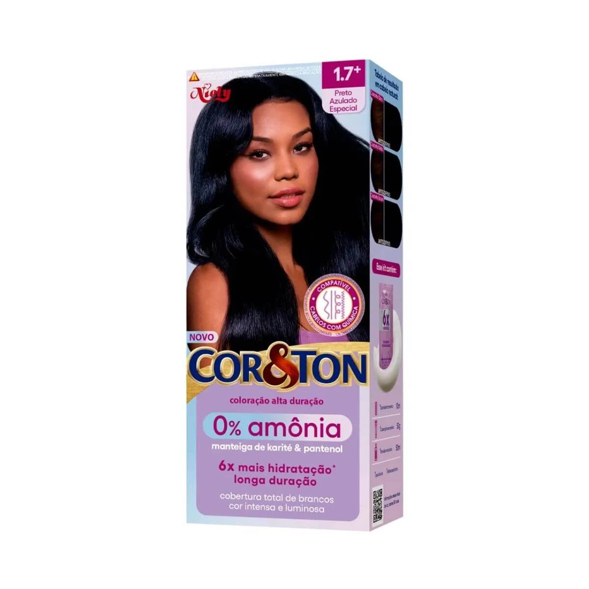 TINTA COR & TON SEM AMÔNIA 1.7 PRETO AZULADO ESPECIAL — Cor & Ton | Farmácia Resyla