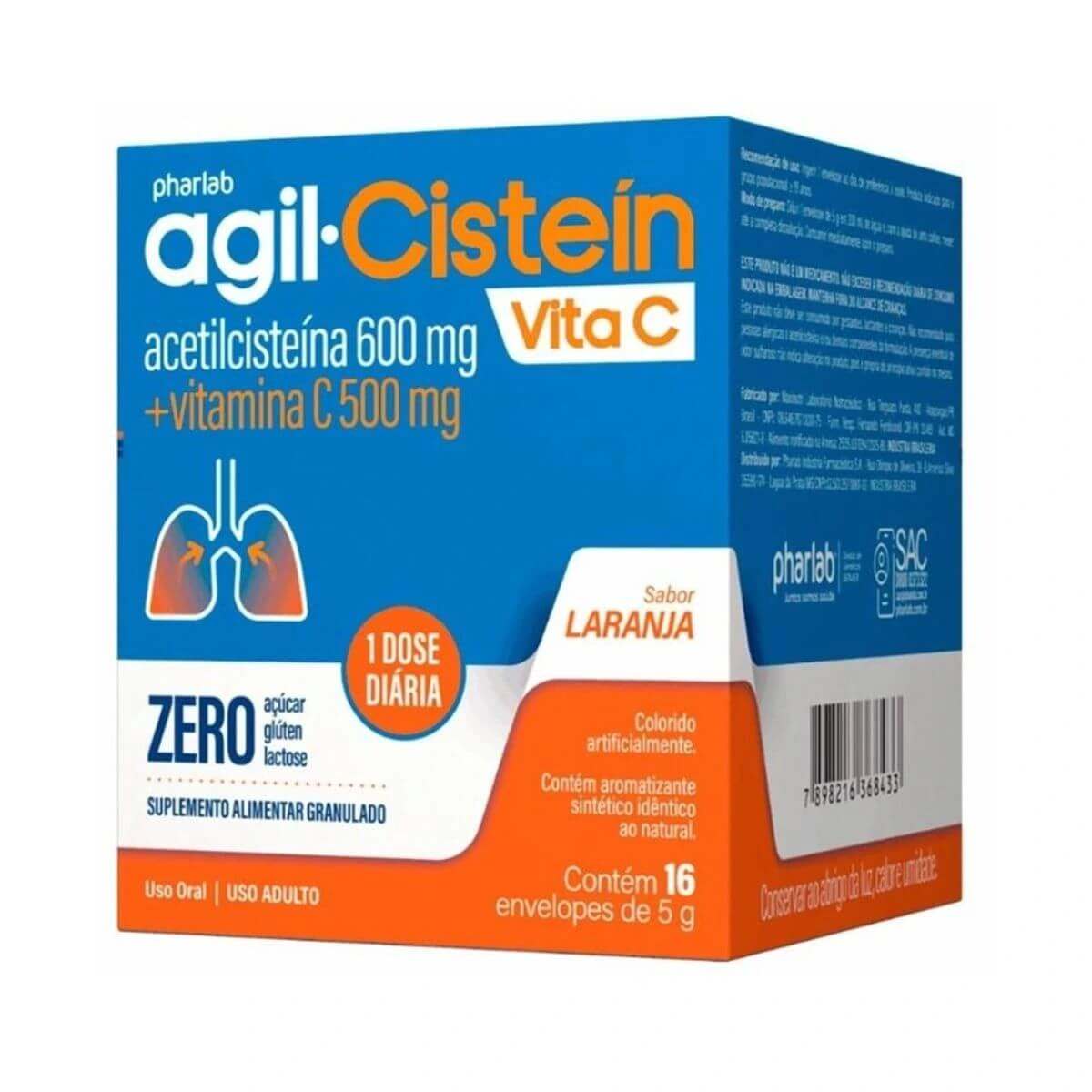 AGIL-CISTEIN + VITAMINA C 600MG 16 ENV - PHARLAB — Pharlab | Farmácia Resyla