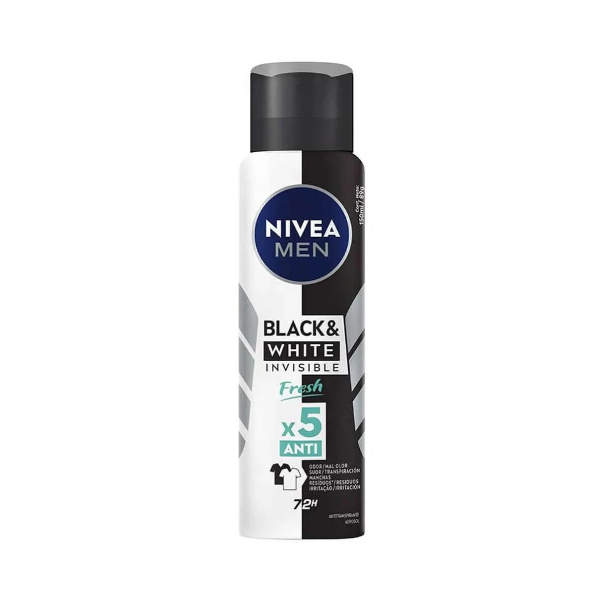 DESODORANTE ANTITRANSPIRANTE AEROSOL NIVEA MEN BLACK & WHITE INVISIBLE FRESH 150ML — Nivea | Farmácia Resyla