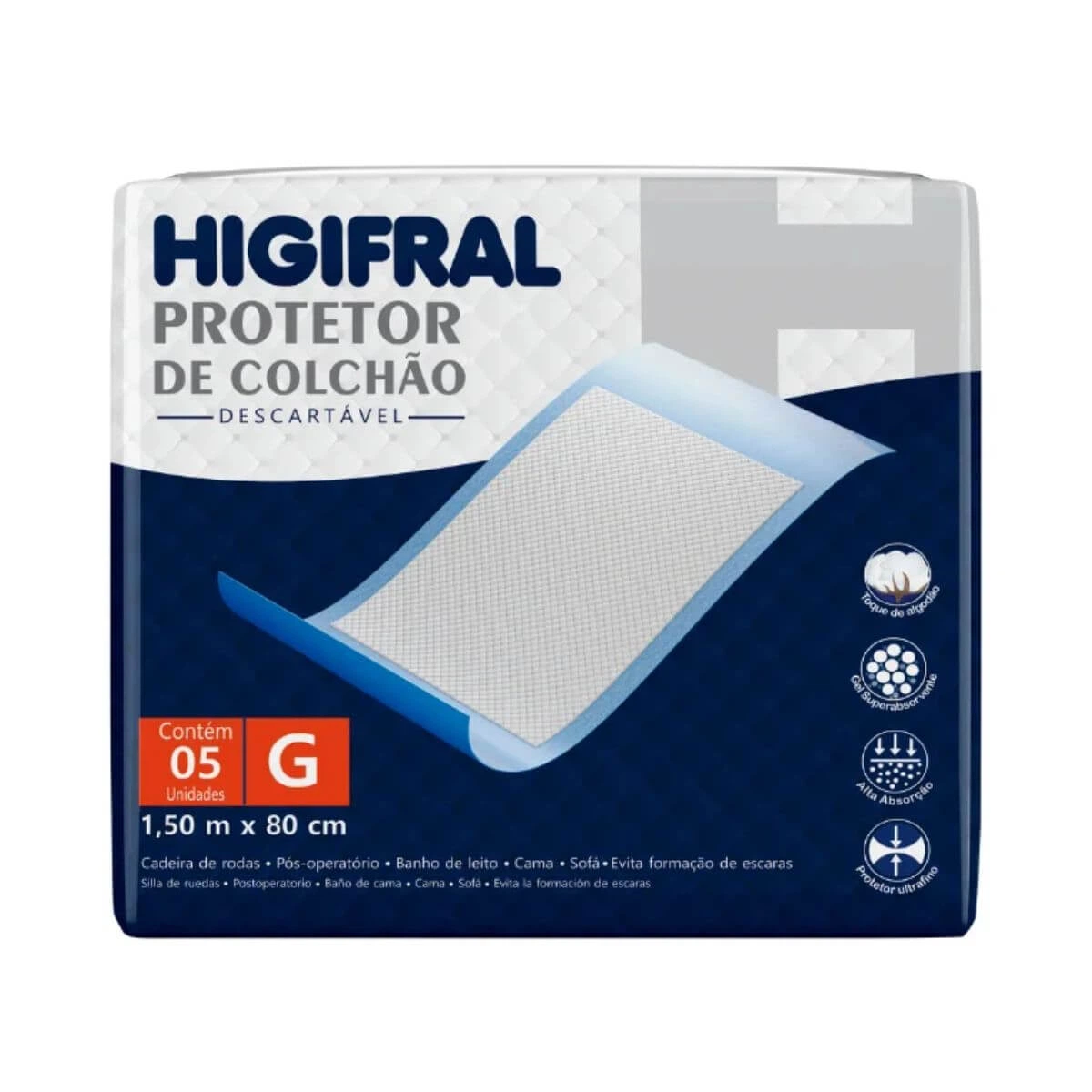 PROTETOR DE COLCHÃO DESCARTÁVEL HIGIFRAL G C/5UN — Higifral | Farmácia Resyla