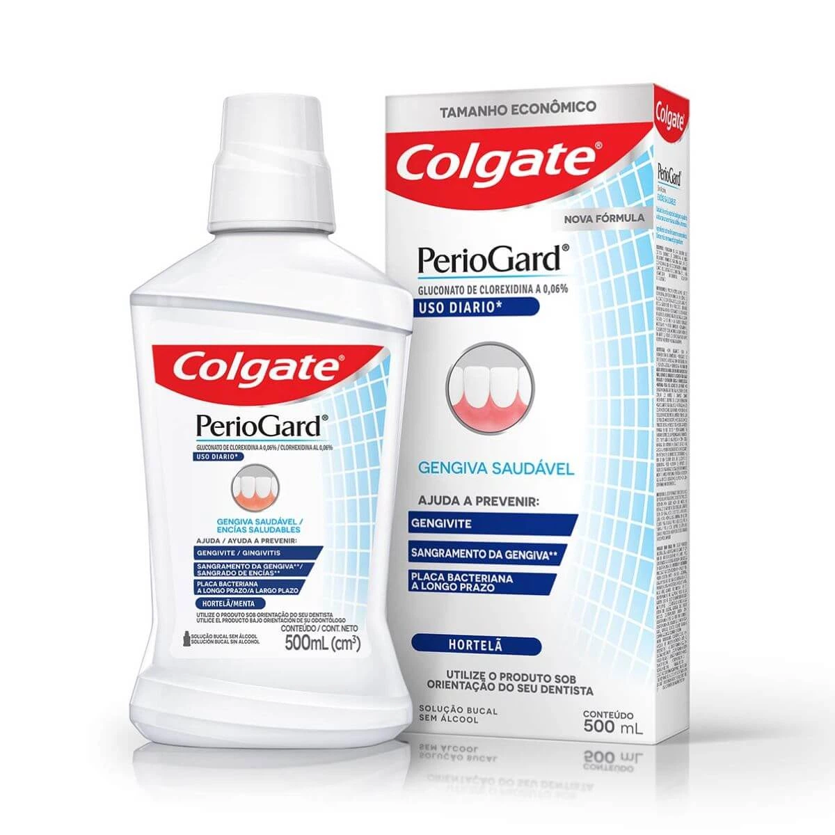 ENXAGUANTE BUCAL COLGATE PERIOGARD 0,06% GENGIVA SAUDÁVEL 500ML — Colgate | Farmácia Resyla