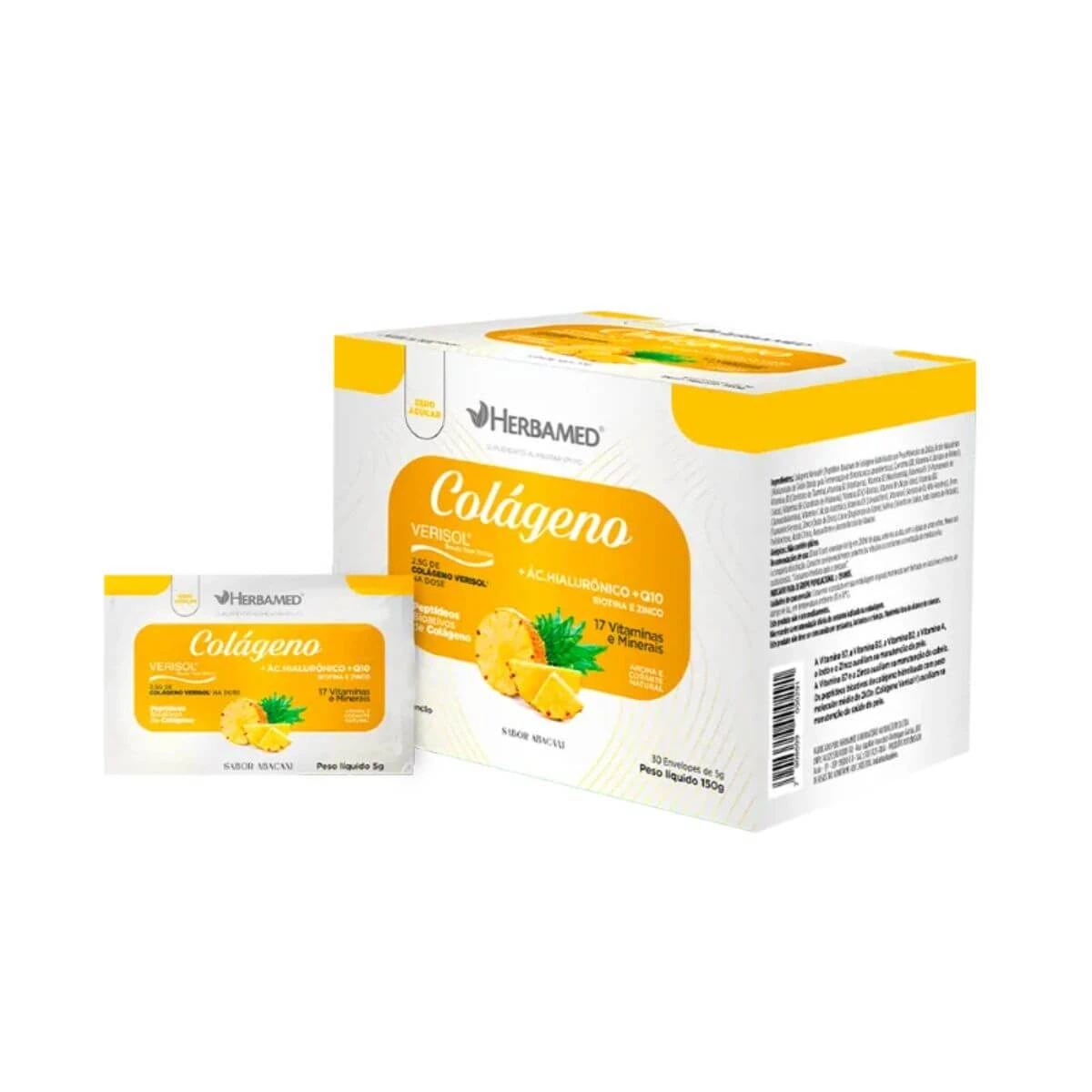 COLÁGENO VERISOL + ÁCIDO HIALURÔNICO SABOR ABACAXI 30 ENVELOPES - HERBAMED — Herbamed | Farmácia Resyla