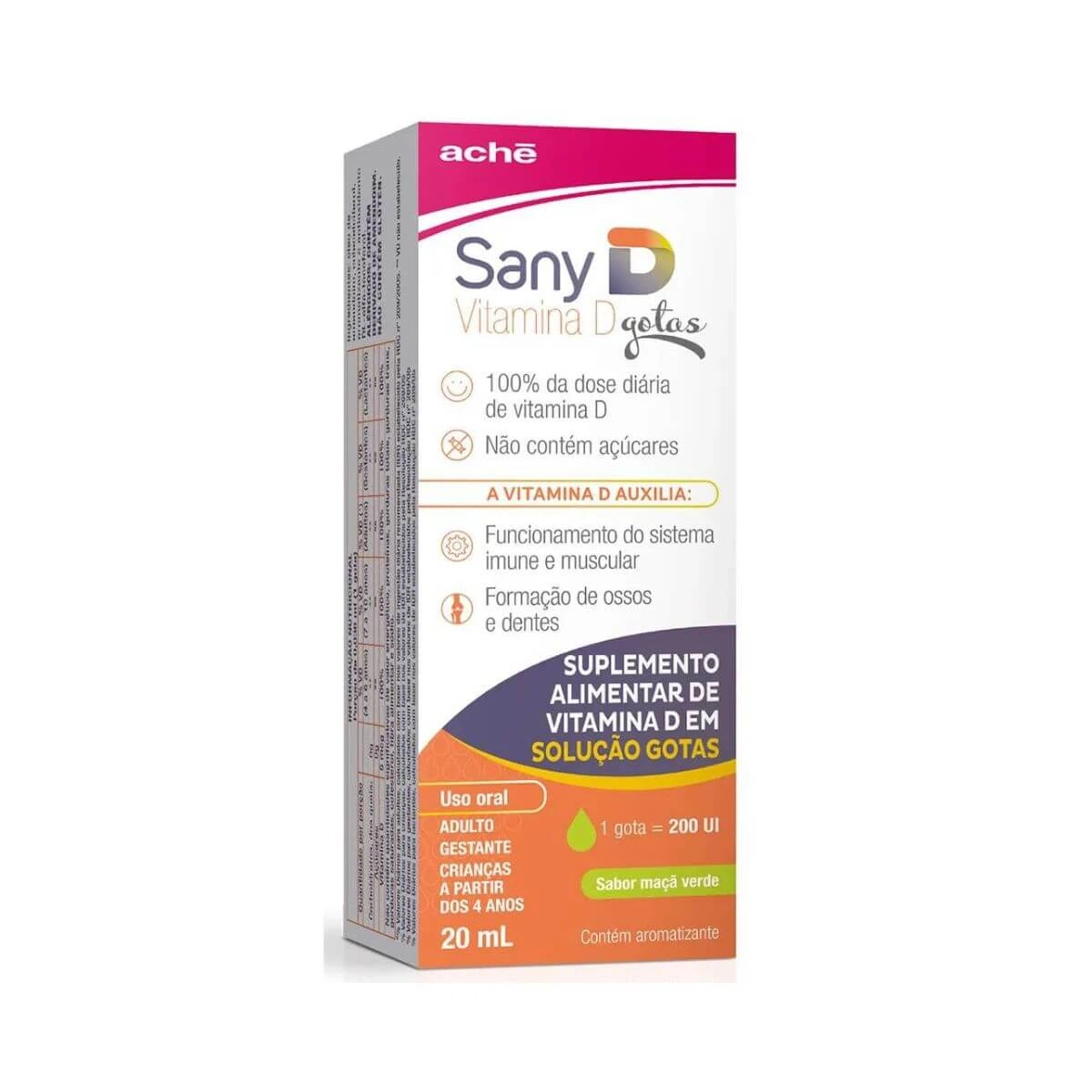 SANY D 200UI VITAMINA D SABOR MAÇÃ VERDE 20ML - ACHE — Ache | Farmácia Resyla