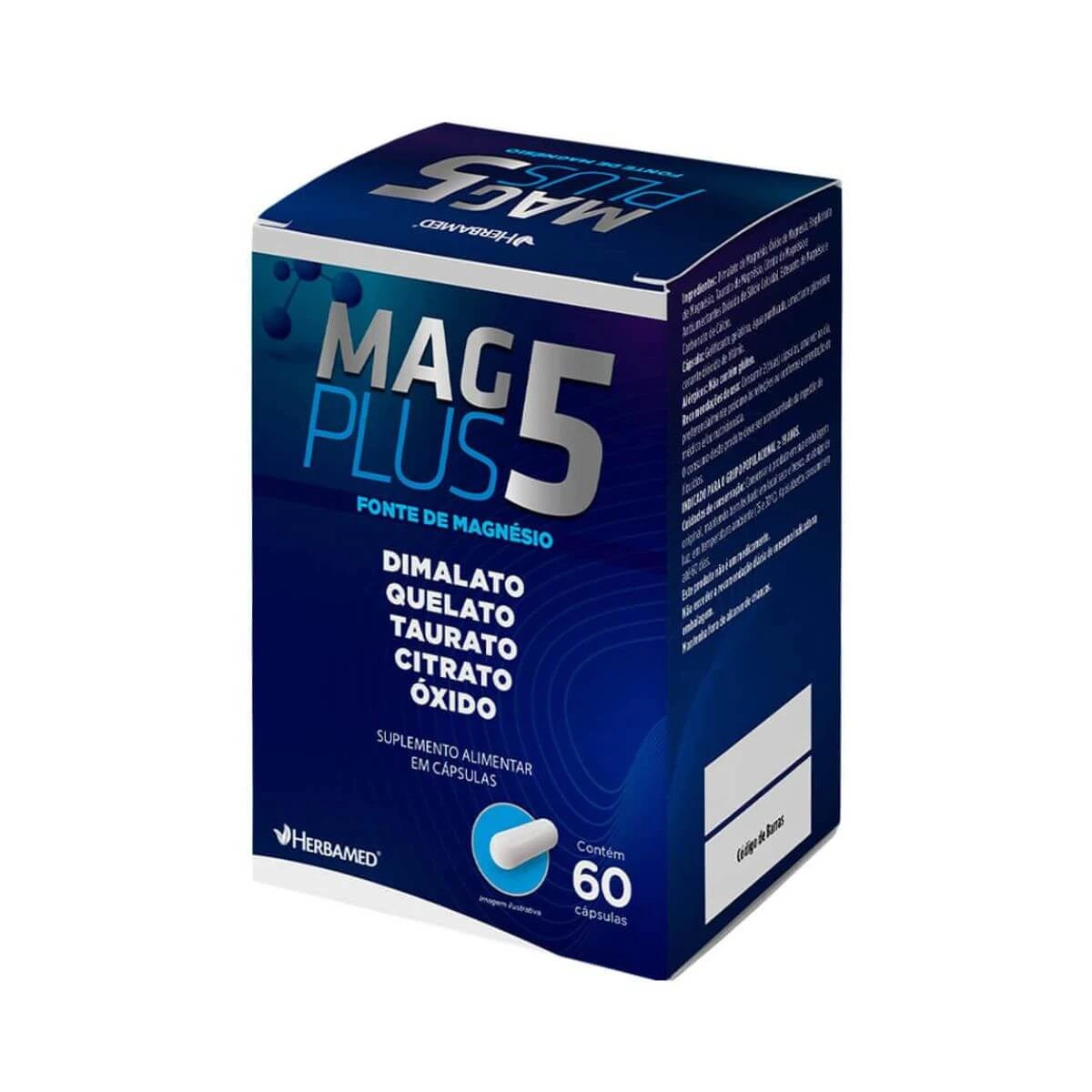MAG PLUS 5 FONTE DE MAGNÉSIO 550MG 60 CÁPSULAS - HERBAMED — Herbamed | Farmácia Resyla