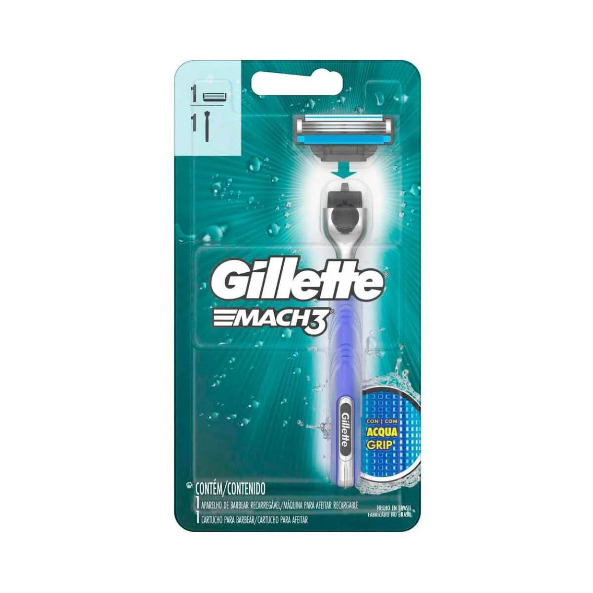 APARELHO DE BARBEAR GILLETTE MACH 3 ACQUA GRIP 1UN — Gillette | Farmácia Resyla
