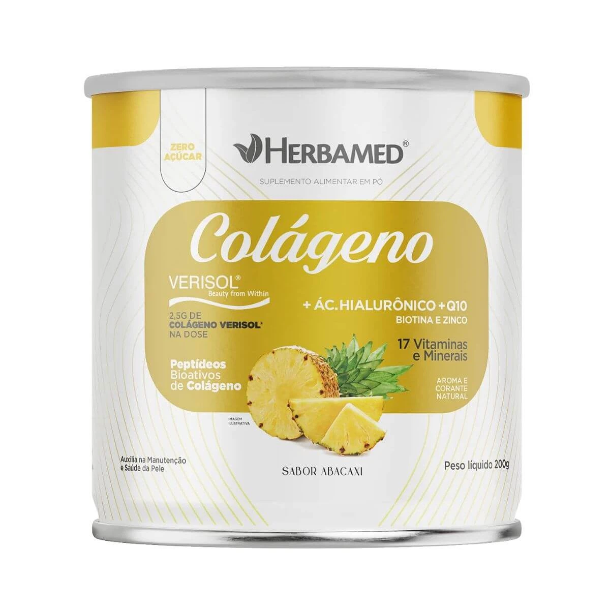 COLÁGENO VERISOL + ÁCIDO HIALURÔNICO SABOR ABACAXI 200G - HERBAMED — Herbamed | Farmácia Resyla