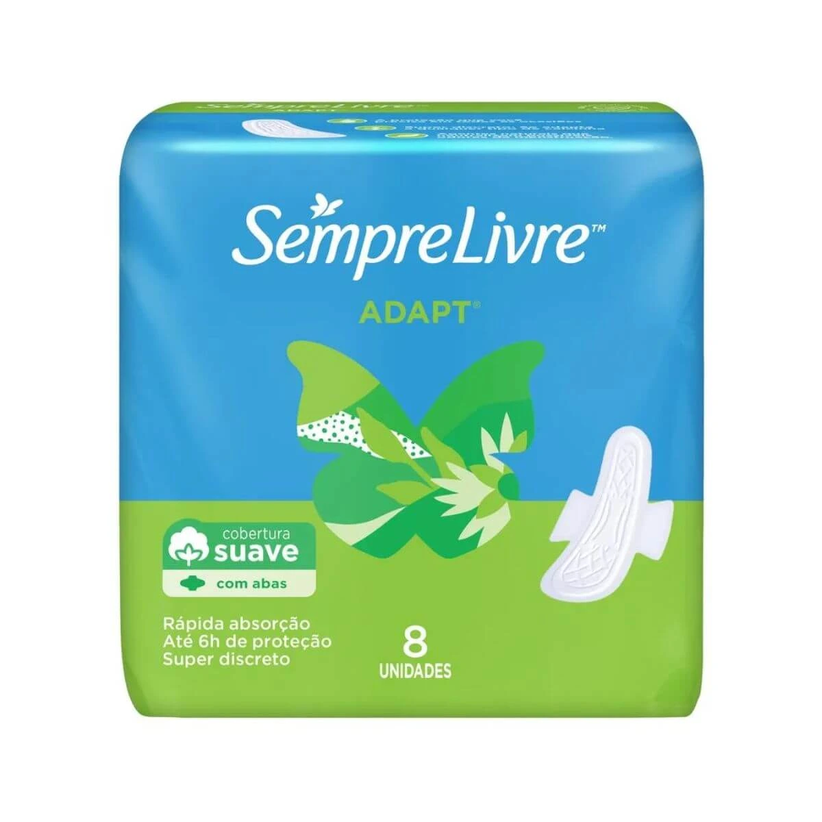 ABSORVENTE SEMPRE LIVRE ADAPT COBERTURA SUAVE C/ ABAS 8UN — Sempre Livre | Farmácia Resyla
