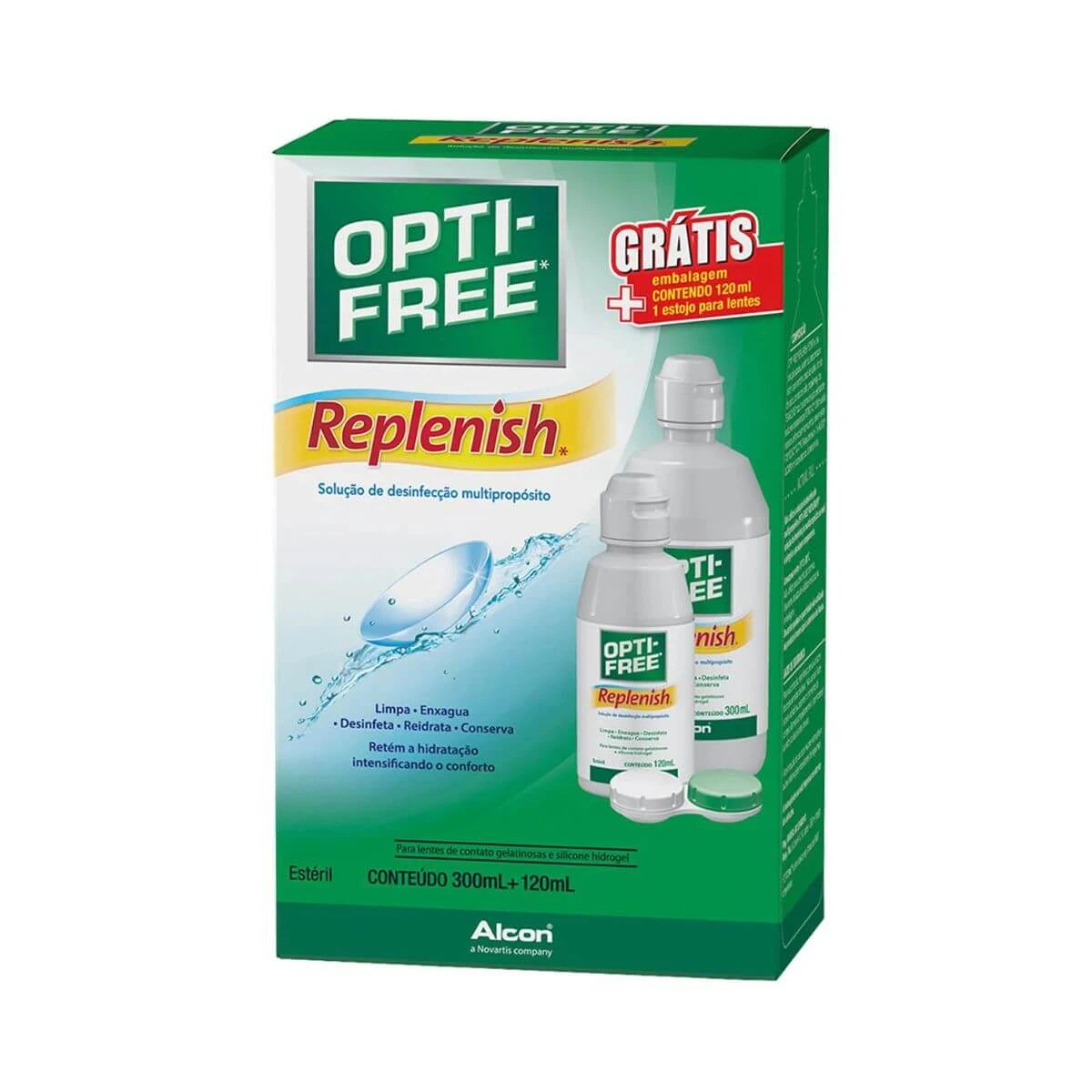 OPTI FREE REPLENISH PARA LENTES DE CONTATO 300ML + 120ML + ESTOJO - ALCON — Alcon | Farmácia Resyla