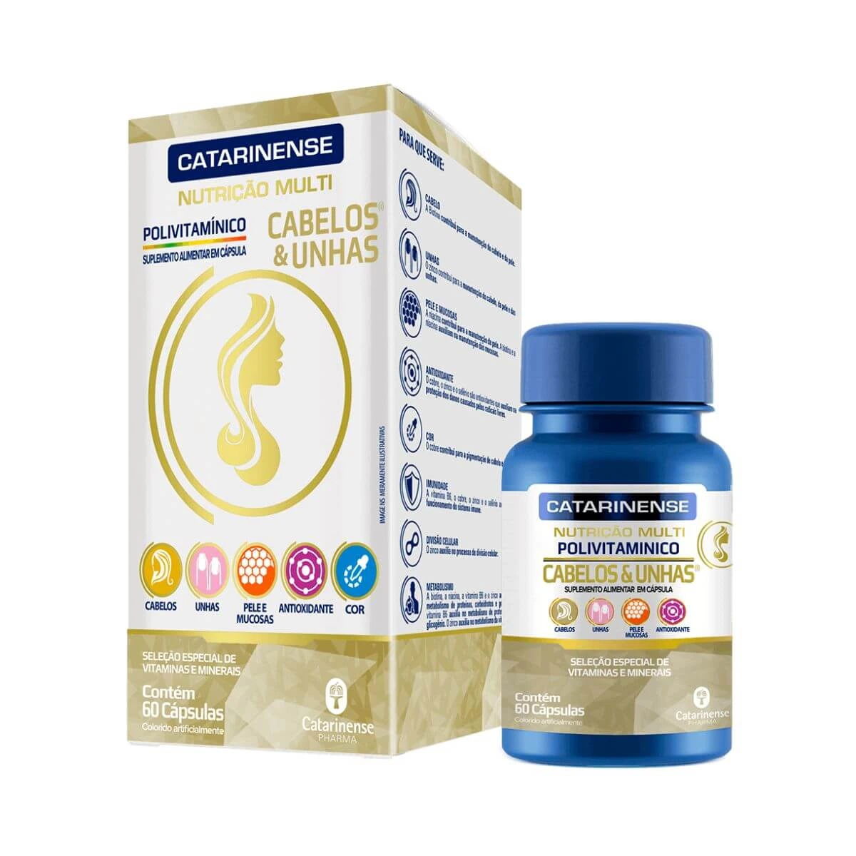 POLIVITAMÍNICO CABELOS E UNHAS NUTRIÇÃO 60 CÁPSULAS - CATARINENSE — Catarinense | Farmácia Resyla
