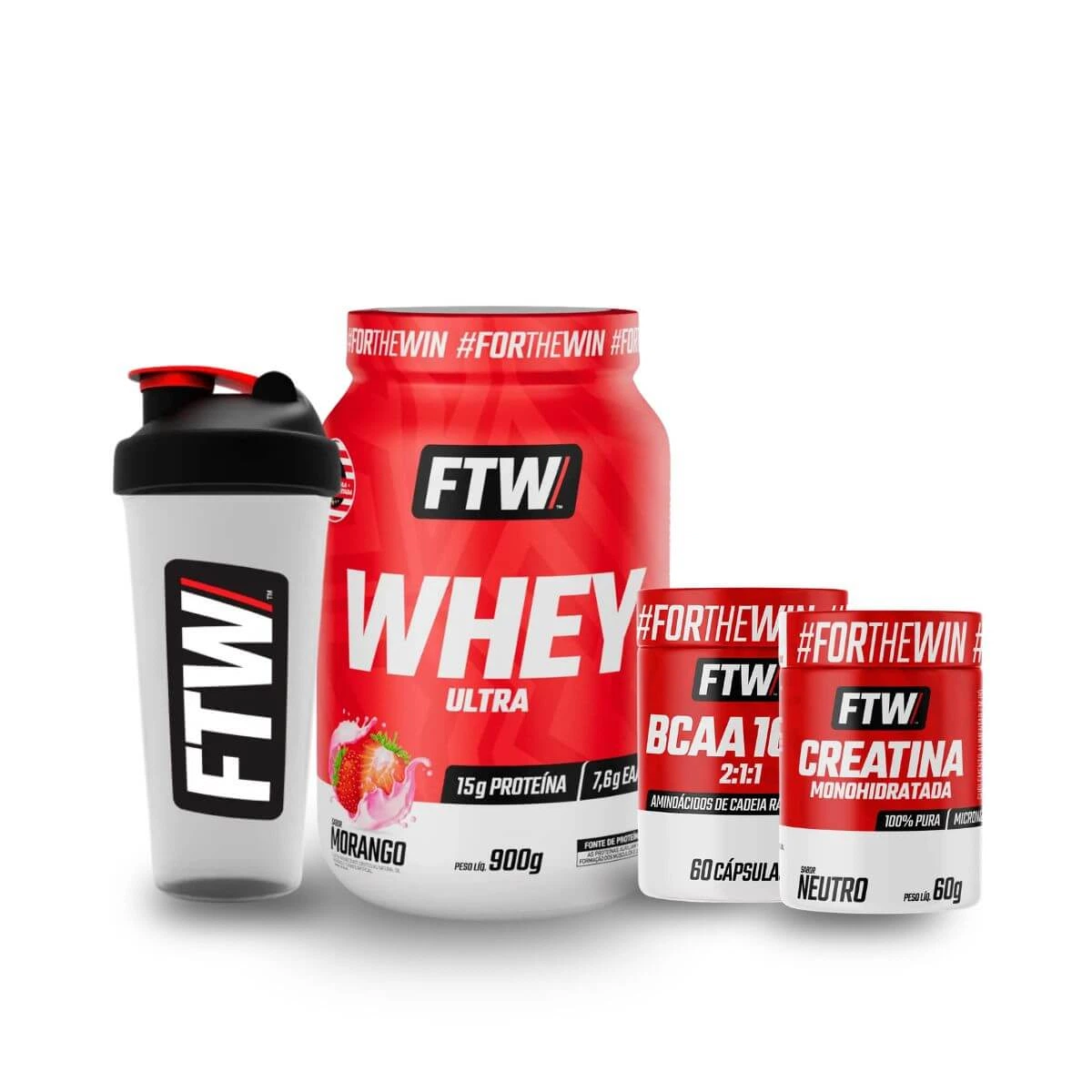 COMBO WHEY FTW MORANGO ULTRA 900G+BCAA 60UN+CREATINA 60G — FTW | Farmácia Resyla
