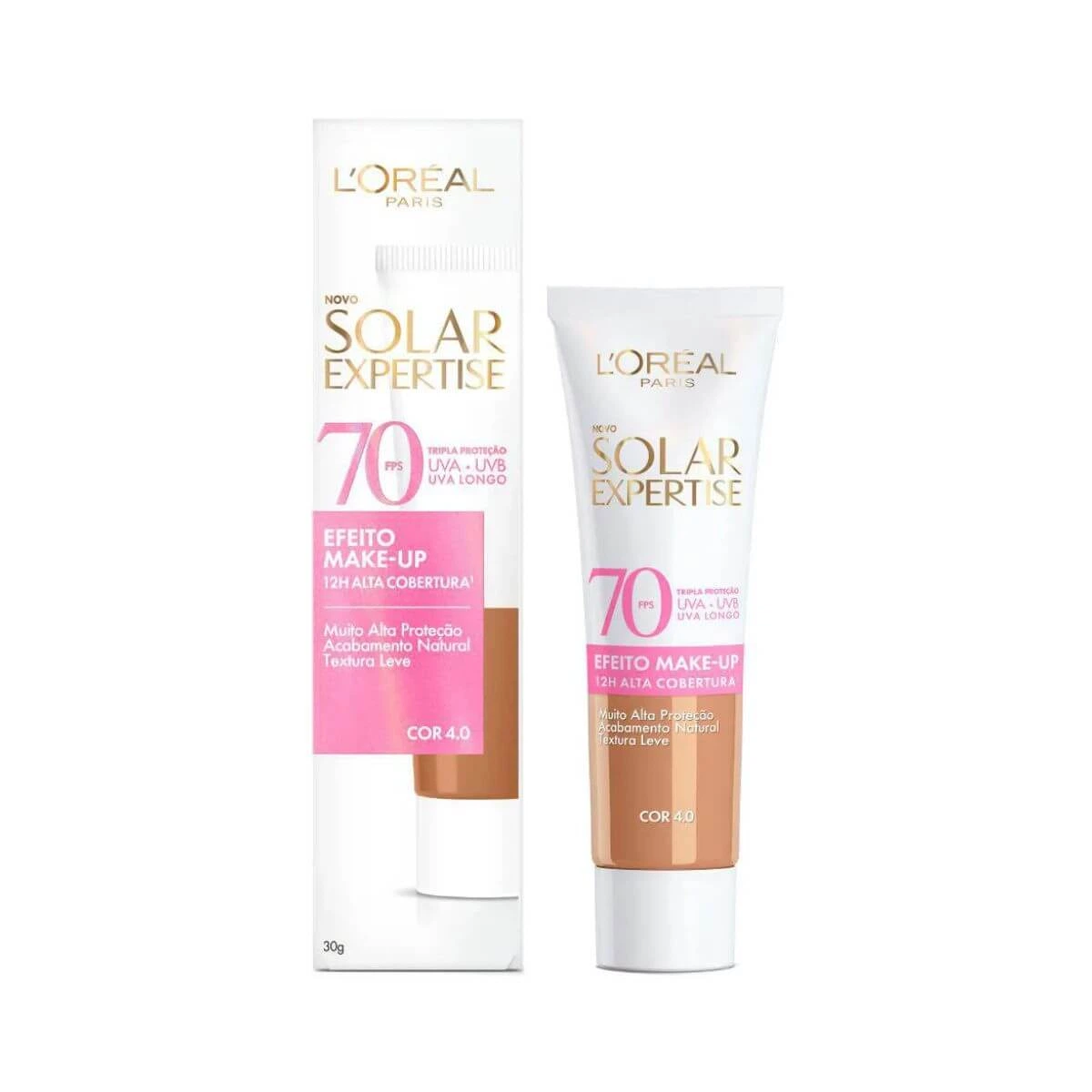 PROTETOR SOLAR FACIAL L'ORÉAL EXPERTISE SOLAR EFEITO MAKE-UP FPS70 COR 4.0 30G — L'Oréal Paris | Farmácia Resyla