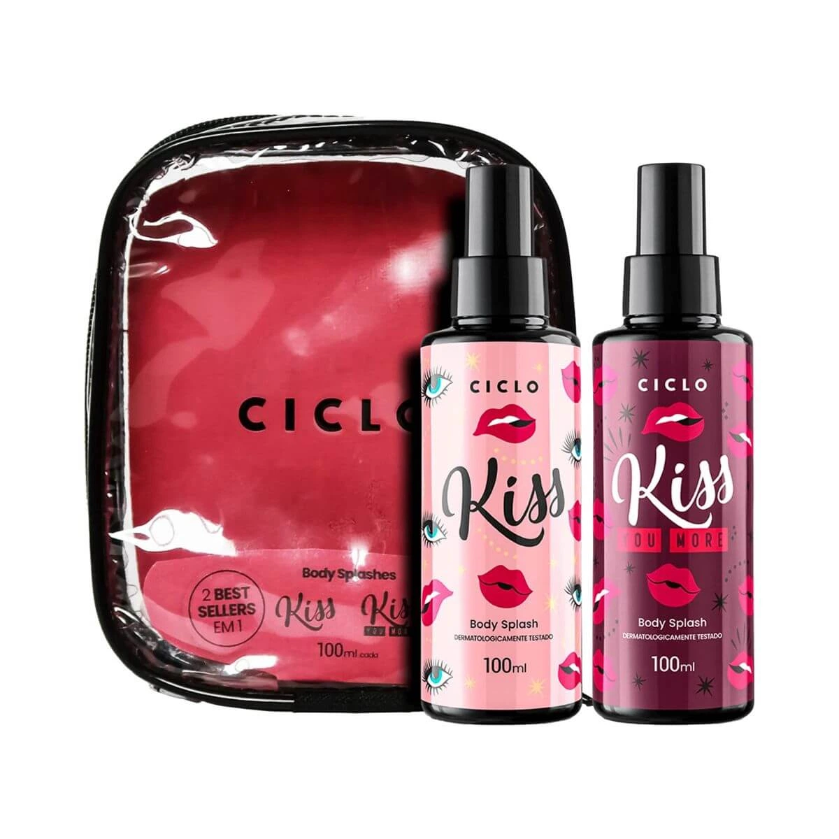 KIT BODY SPLASH CICLO KISS 100ML+ KISS YOU MORE 100ML + NECESSAIRE CICLO — Clico | Farmácia Resyla