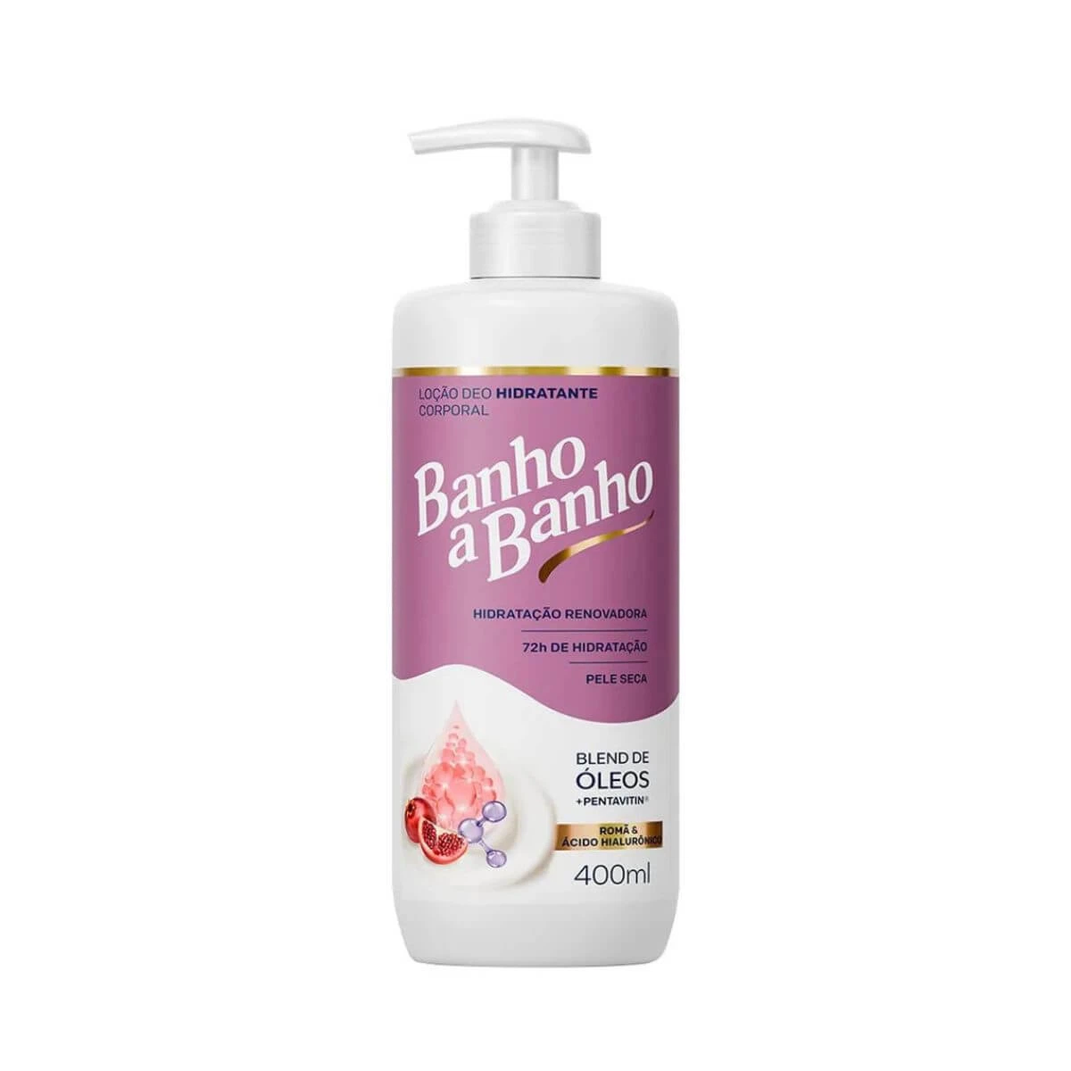 LOÇÃO HIDRATANTE BANHO A BANHO ROMÃ E ÁCIDO HIALURÔNICO 400ML — Banho a Banho | Farmácia Resyla